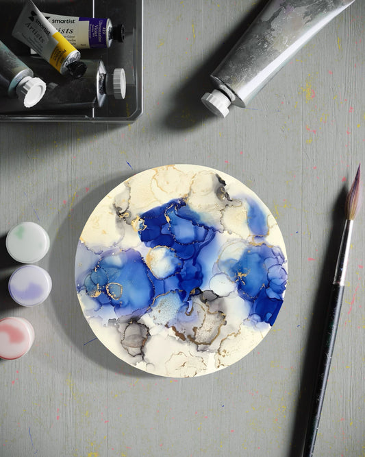 8" round abstract alcohol ink painting on paper